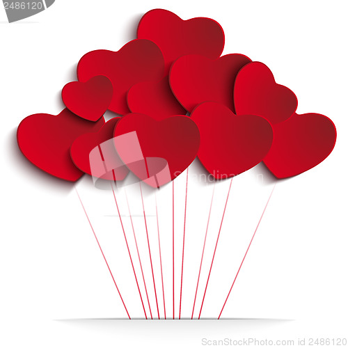 Image of Valentines Day Heart Balloons on Red Background