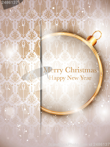 Image of Merry Christmas Gold Balls with Retro Background