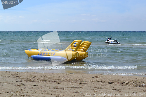 Image of the attraction and hydrocycle stand on the sea coast