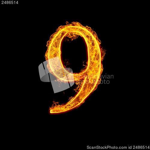 Image of Fire alphabet number 9 nine