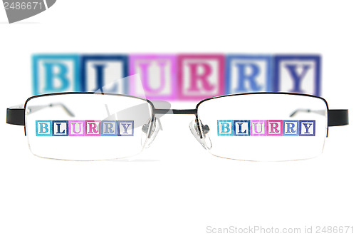 Image of Letter blocks spelling blurry through a pair of glasses