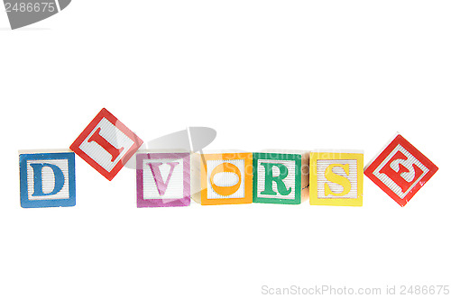 Image of Letter blocks spelling divorse isolated on a white background