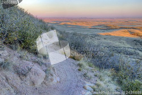 Image of singletrack bike trail and prairie