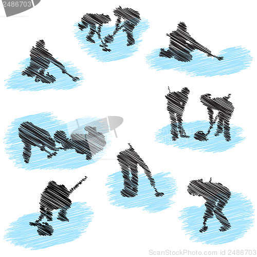 Image of Set of curling player grunge silhouettes