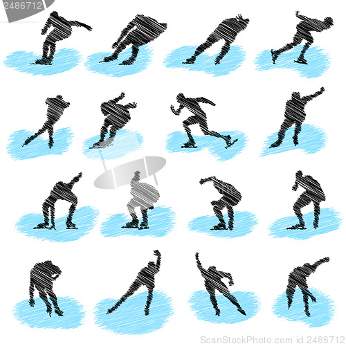 Image of Set of ice-skating athlete grunge silhouettes