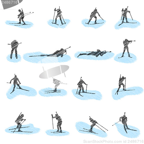 Image of Set of biathlon grunge silhouettes