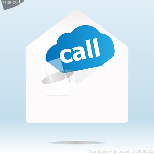Image of mail envelope with call word on blue cloud