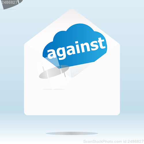 Image of against word blue cloud on white mail envelope