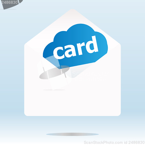 Image of card word blue cloud on white mail envelope