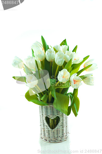Image of tulips in basket with heart