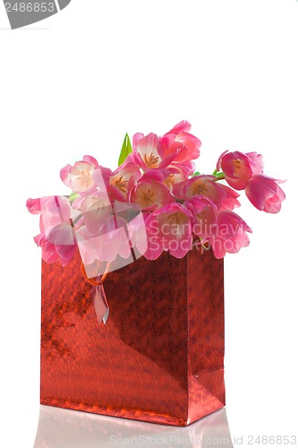 Image of Bouquet of tulips in gift package
