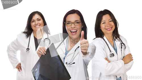 Image of Hispanic Female Doctors or Nurses with Thumbs Up Holding X-ray