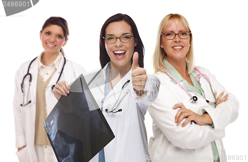 Image of Three Female Doctors or Nurses with Thumbs Up Holding X-ray