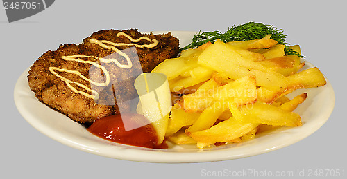 Image of French fries with chicken chops