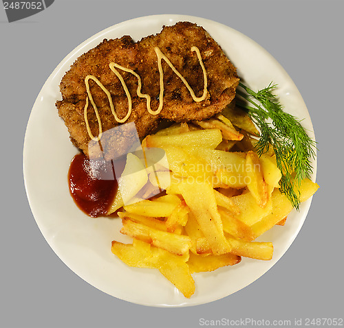 Image of French fries with chicken chops