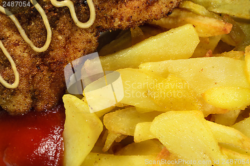 Image of French fries with chicken chops