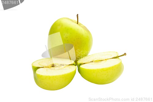 Image of whole and sliced ??apple isolated on white