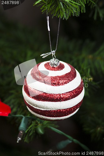 Image of Christmas red ball over bright background