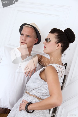 Image of attractive young couple in casual fashion outdoor in summer