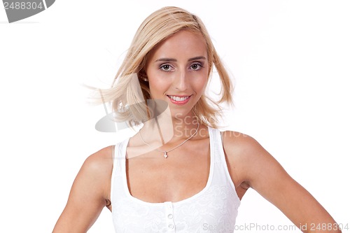 Image of attractive young smiling blonde woman isolated