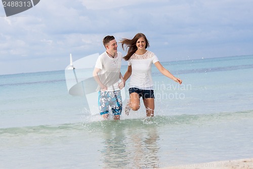 Image of young happy couple in summer holiday vacation summertime