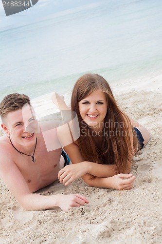 Image of young happy couple in summer holiday vacation summertime