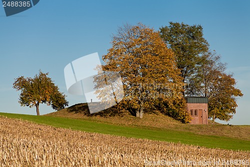 Image of beautiful autumn landscape with blue sky