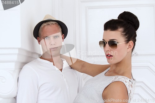 Image of attractive young couple in casual fashion outdoor in summer