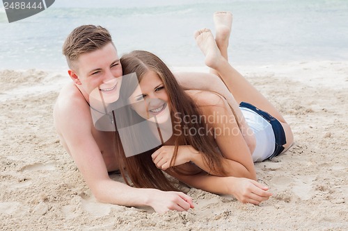 Image of young happy couple in summer holiday vacation summertime