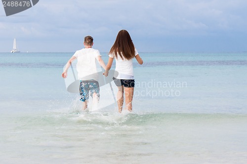 Image of young happy couple in summer holiday vacation summertime