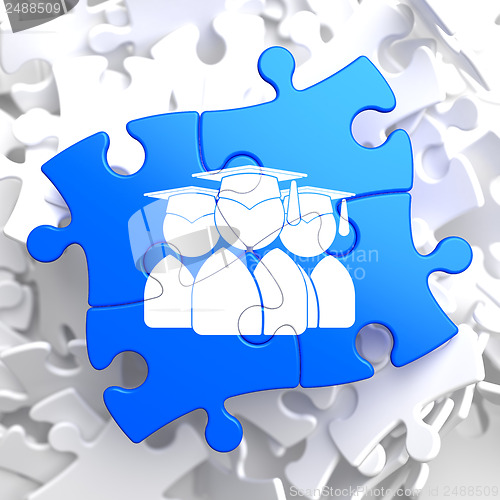 Image of Group of Graduates Icon on Blue Puzzle.