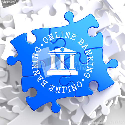 Image of Online Banking Concept on Blue Puzzle.