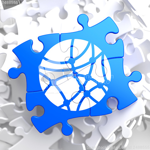 Image of Social Network Icon on Blue Puzzle.