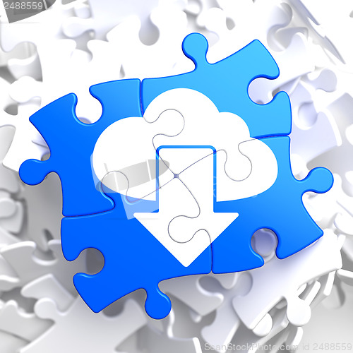 Image of Cloud with Arrow Icon on Blue Puzzle.