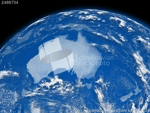 Image of Australia on blue Earth