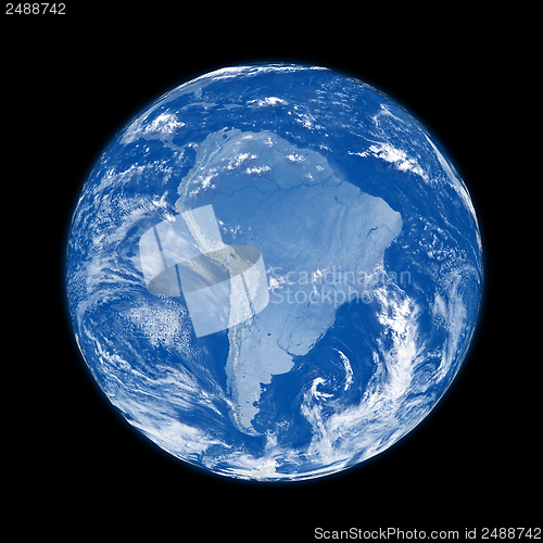 Image of South America on blue Earth