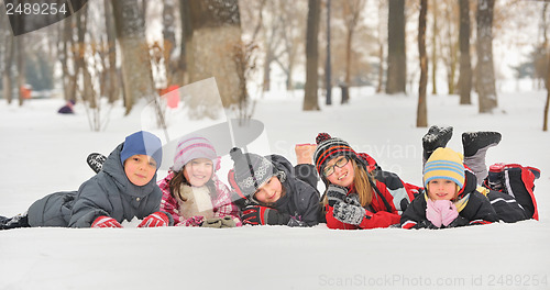 Image of Children in the snow in winter