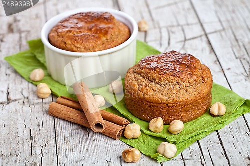 Image of fresh buns with hazelnuts and cinnamon