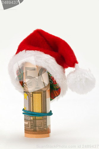 Image of Santa hat with fifty euro banknote