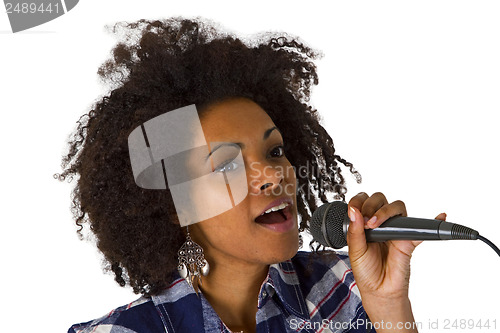 Image of Beautiful african american woman karaoke singer 