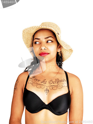 Image of Girl in black bra.