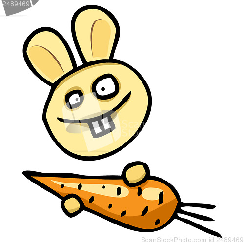 Image of Merry rabbit with carrots. Vector illustration