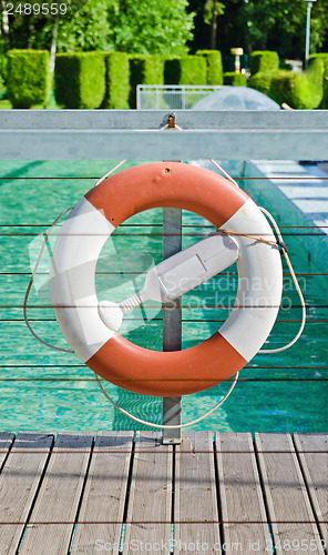 Image of Life buoy near the swimming pool, close-up