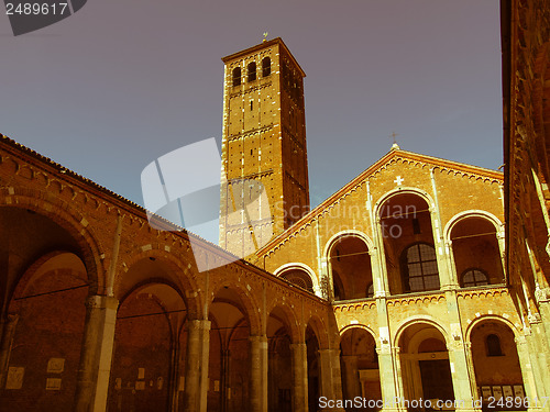 Image of Retro looking Sant Ambrogio church, Milan