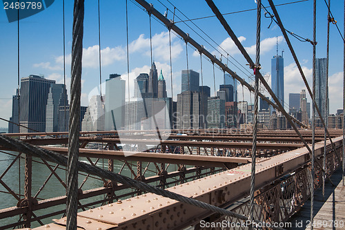 Image of Detail of historic Brooklyn Bridge in New York