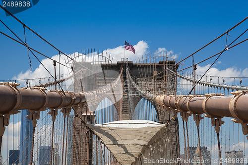 Image of Detail of historic Brooklyn Bridge in New York