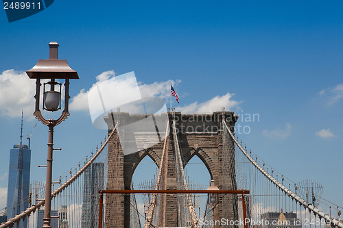 Image of Detail of historic Brooklyn Bridge in New York