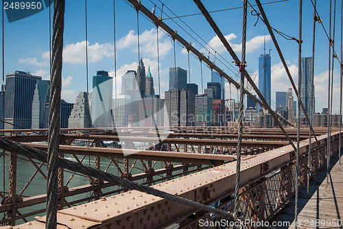 Image of Detail of historic Brooklyn Bridge in New York