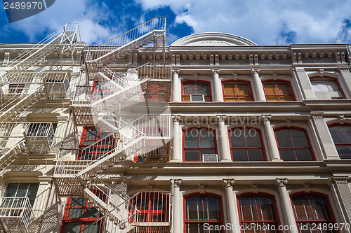 Image of The fire stairs on old house in New York 