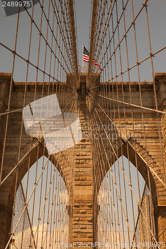 Image of Detail of historic Brooklyn Bridge in New York
